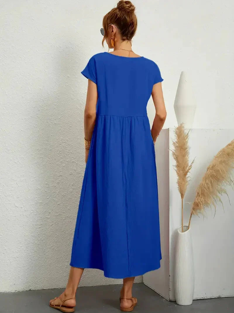 Théoline Robe Longue Femme – Robe d’Été Fluide en Mélange de Coton