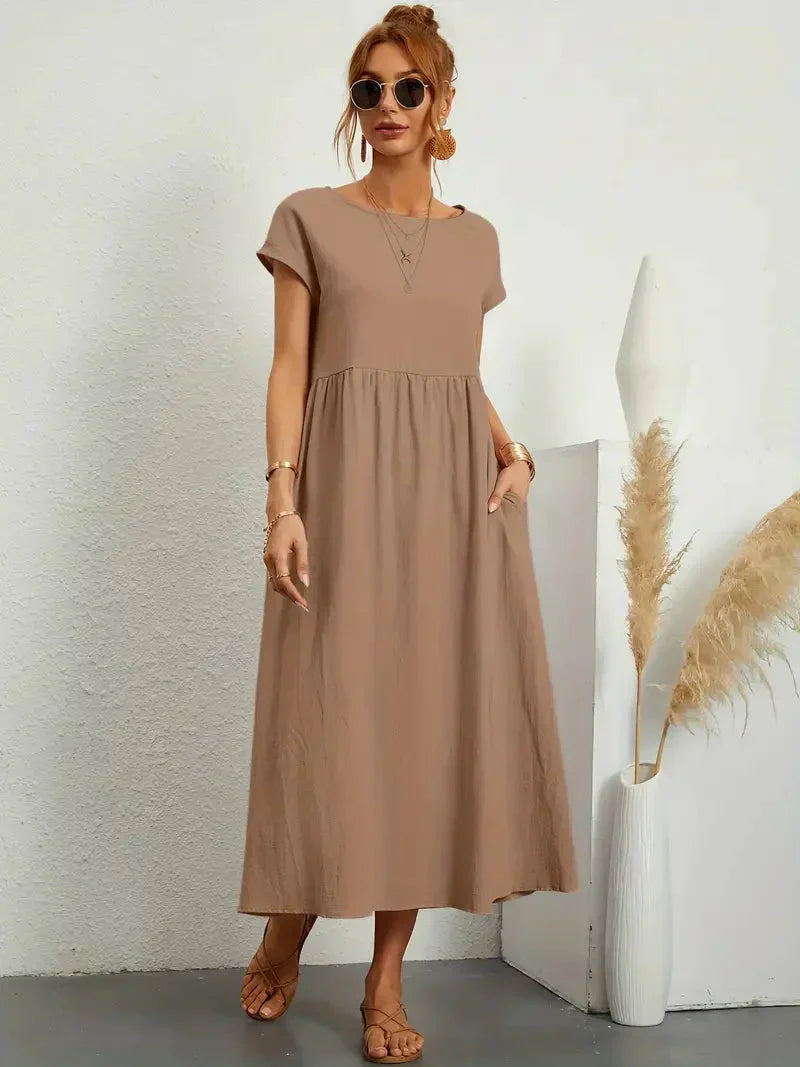 Théoline Robe Longue Femme – Robe d’Été Fluide en Mélange de Coton