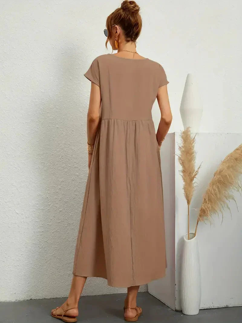 Théoline Robe Longue Femme – Robe d’Été Fluide en Mélange de Coton
