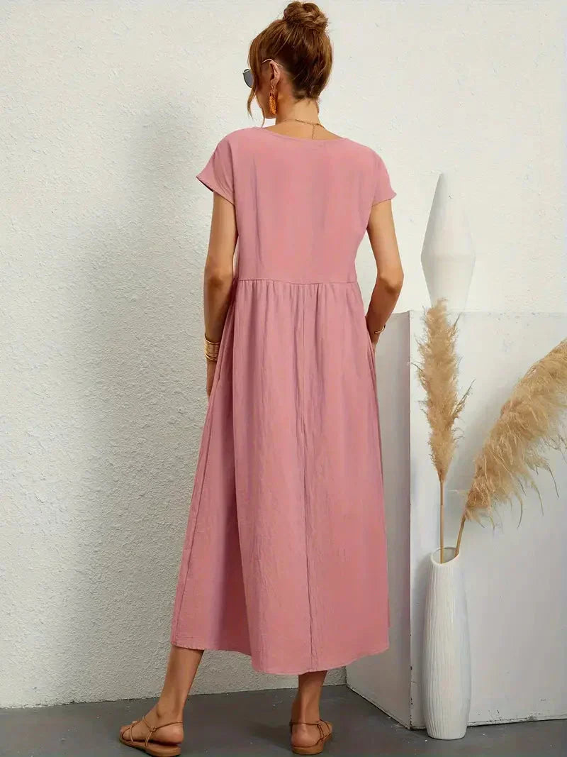 Théoline Robe Longue Femme – Robe d’Été Fluide en Mélange de Coton