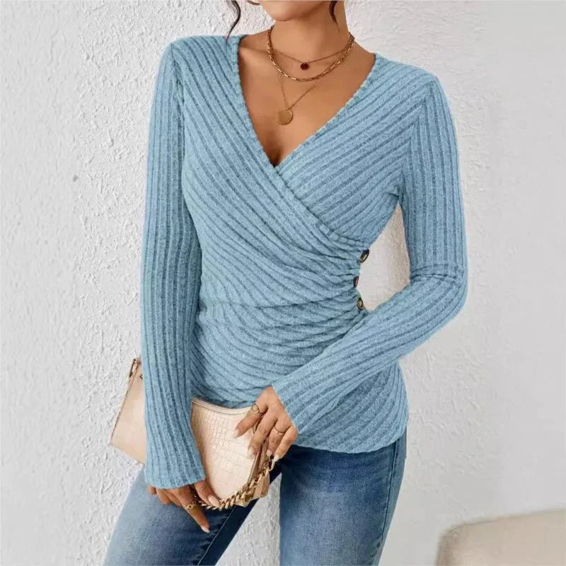 Aurora Top com Decote em V para Mulher – Top Elástico Elegante Modelador com Tecido Sedoso