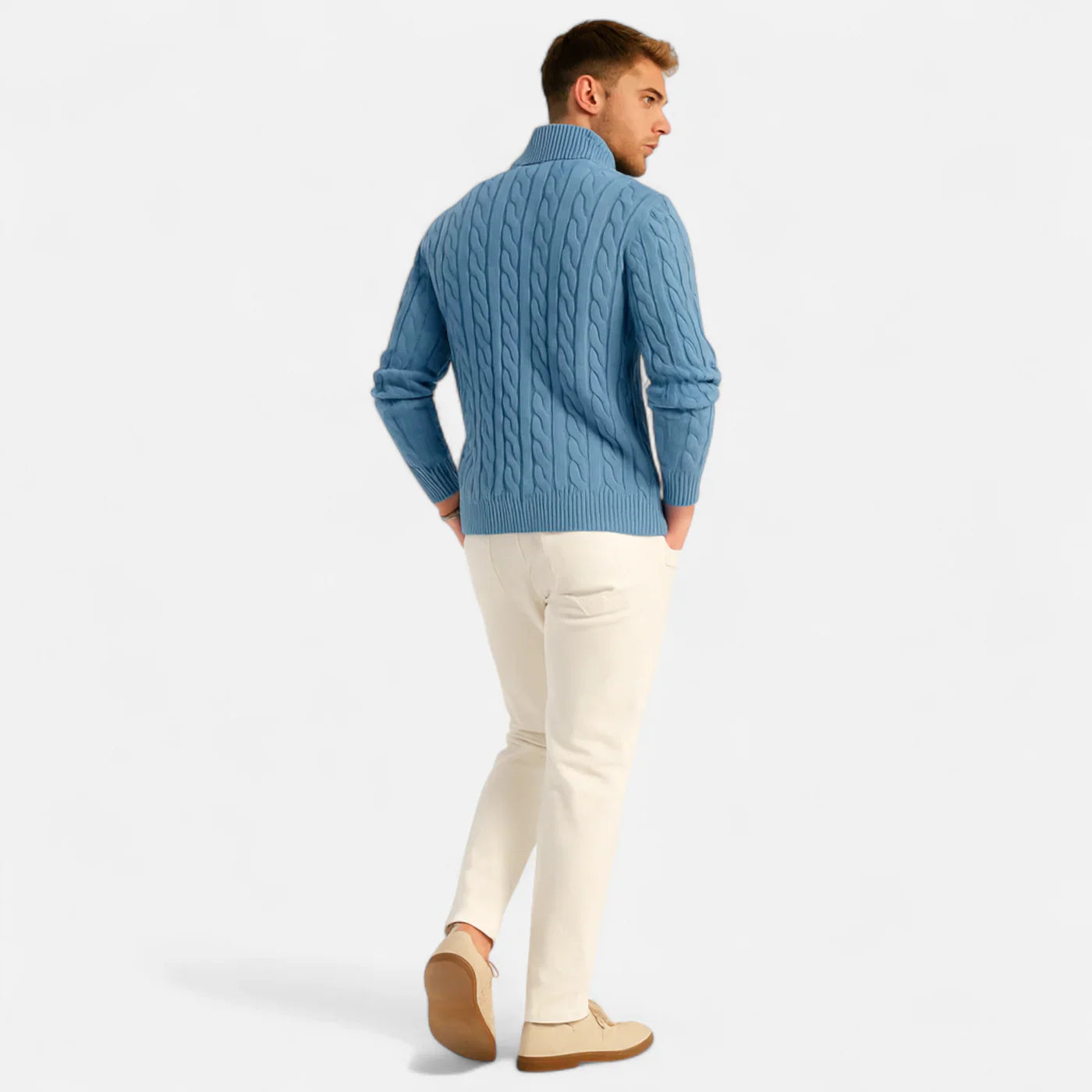 Cove Pull Col Roulé Zippé Bărbați – Tricot Gros Ripă & Croială Lejeră Elegantă