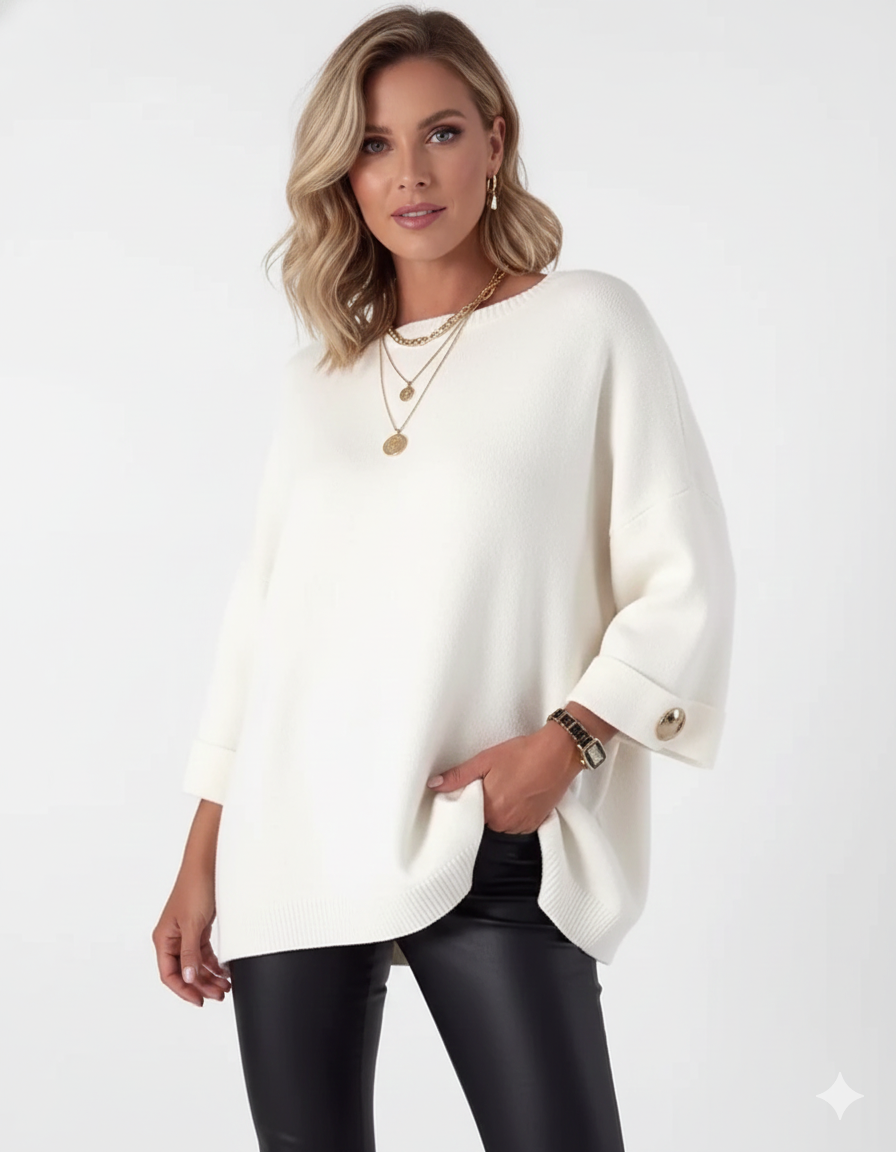 Claudy Pull Oversize Femme – Tricot Doux avec Boutons Dorés & Coupe Élégante