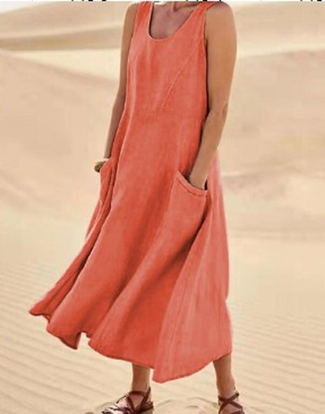 Vestido Elise de Algodão para Mulher – Suave, Respirável e Bolsos Práticos para Conforto Diário