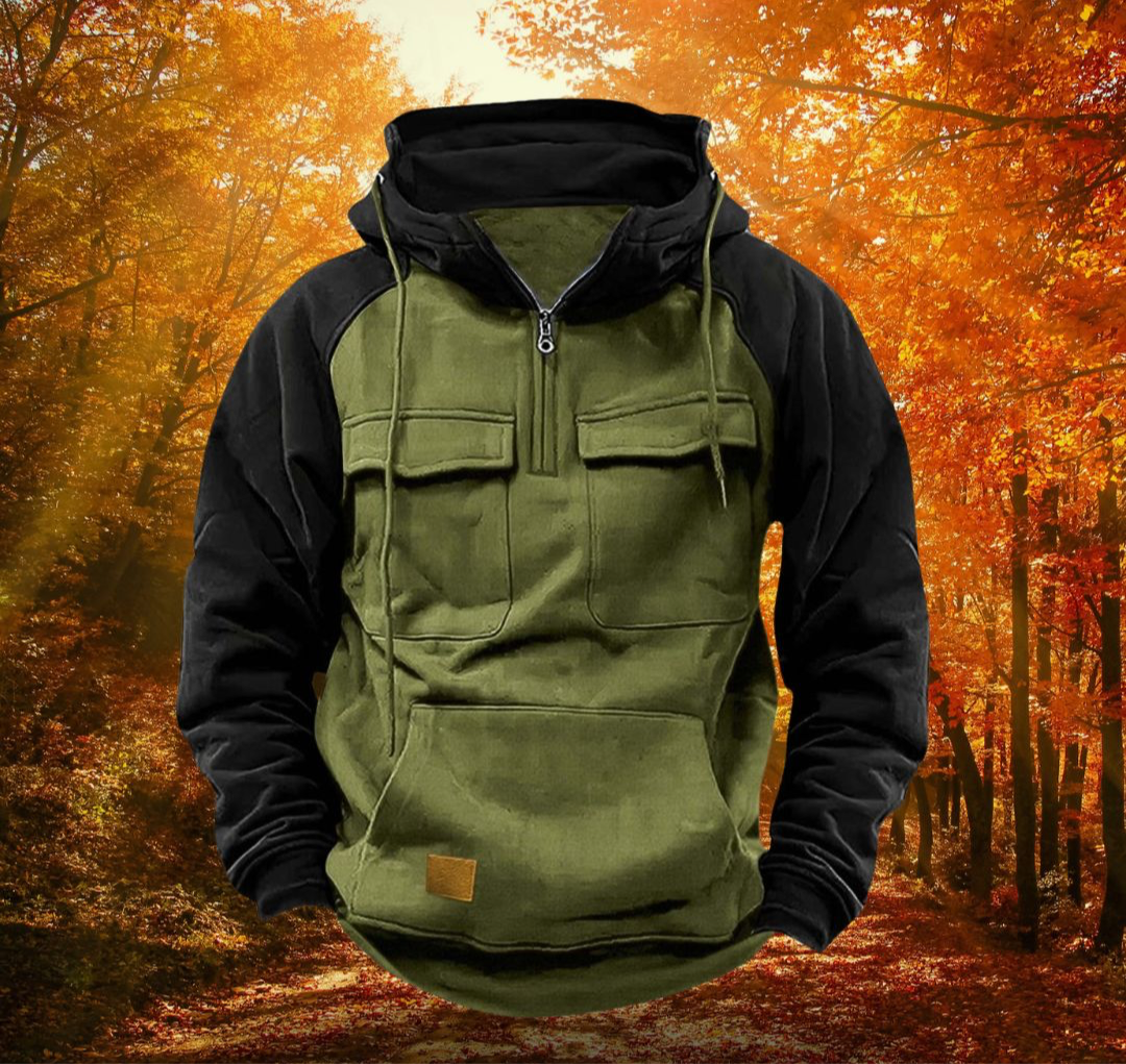Sweat com Capuz e Meio Zíper Samuel para Homem – Camisola de Mangas Compridas Texturada com Bolsos Frontais