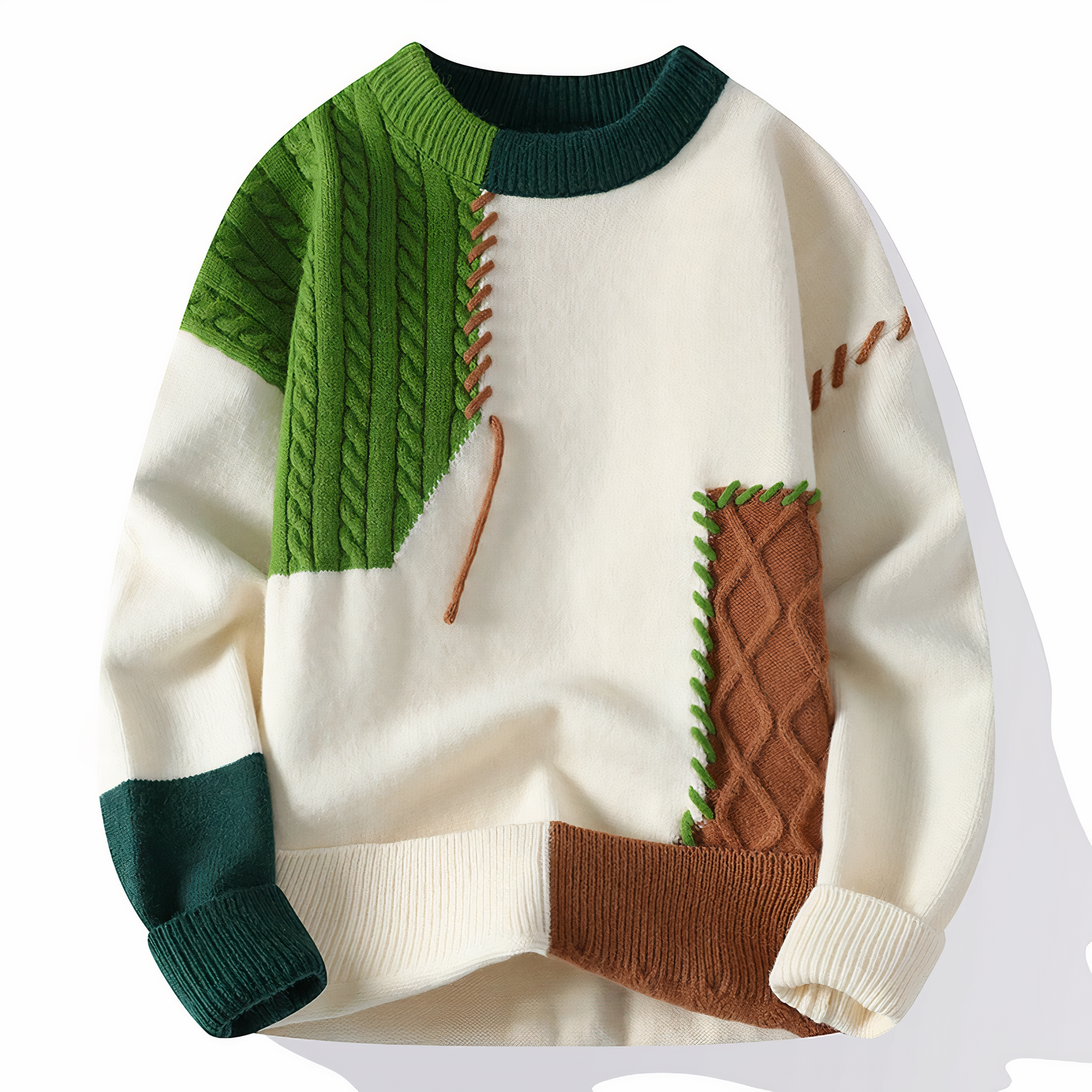Dave Pull Homem – Camisola Patchwork na Moda em Tecido Macio para Outono e Inverno