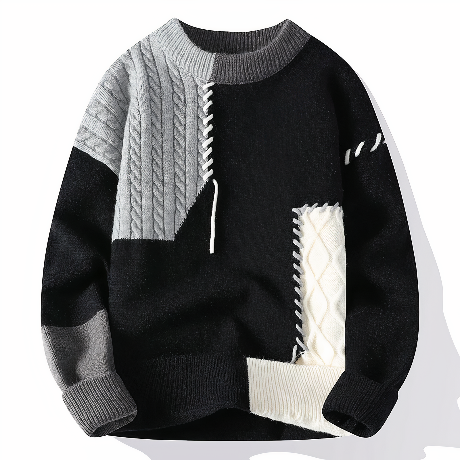 Dave Pull Homem – Camisola Patchwork na Moda em Tecido Macio para Outono e Inverno