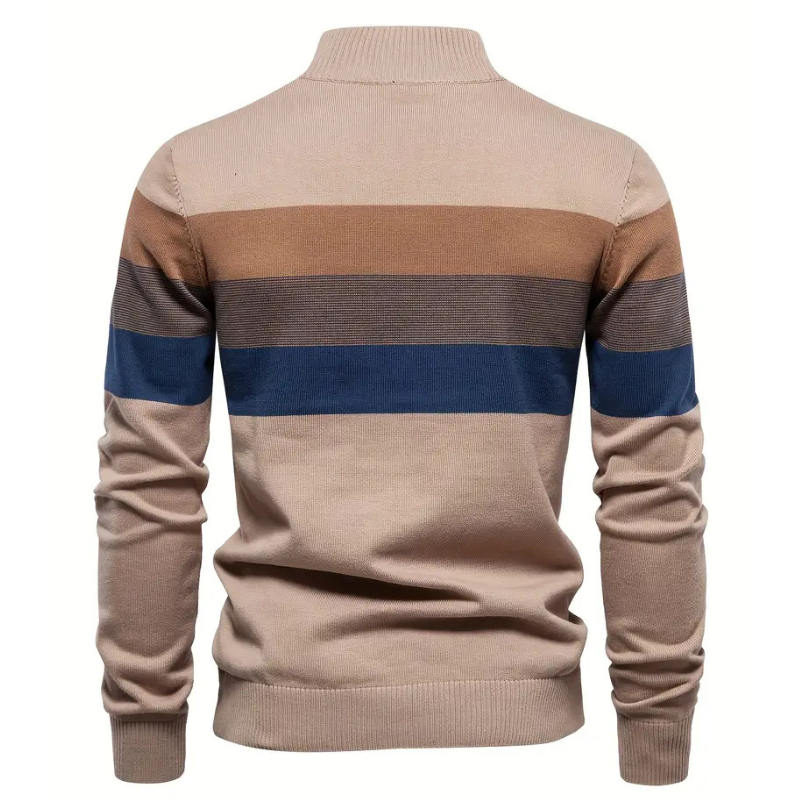 Liam Pull Homme à Rayures – Stehkragen mit Reißverschluss, warm & bequem aus Polyesterwolle