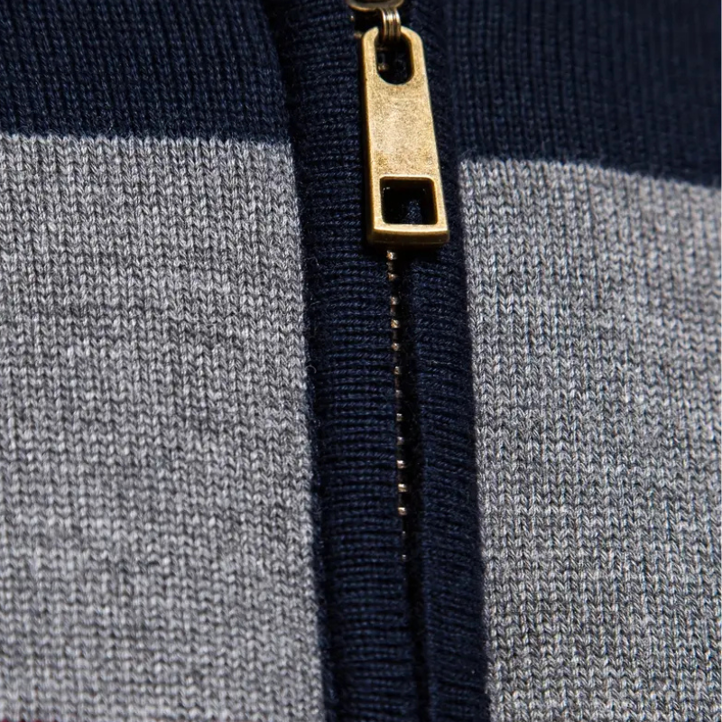 Liam Pull Homme à Rayures – Stehkragen mit Reißverschluss, warm & bequem aus Polyesterwolle