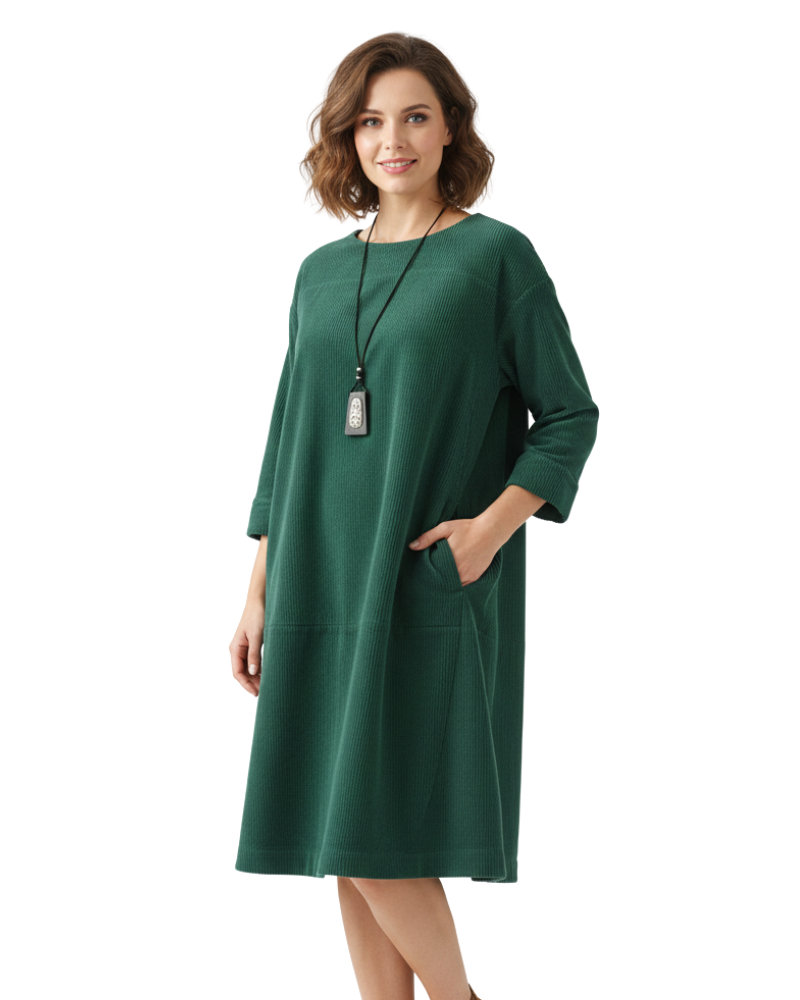 Túnica Ámbar para Mujer en Terciopelo Acanalado – Corte Informal y Estilo Antiguo Otoño/Invierno
