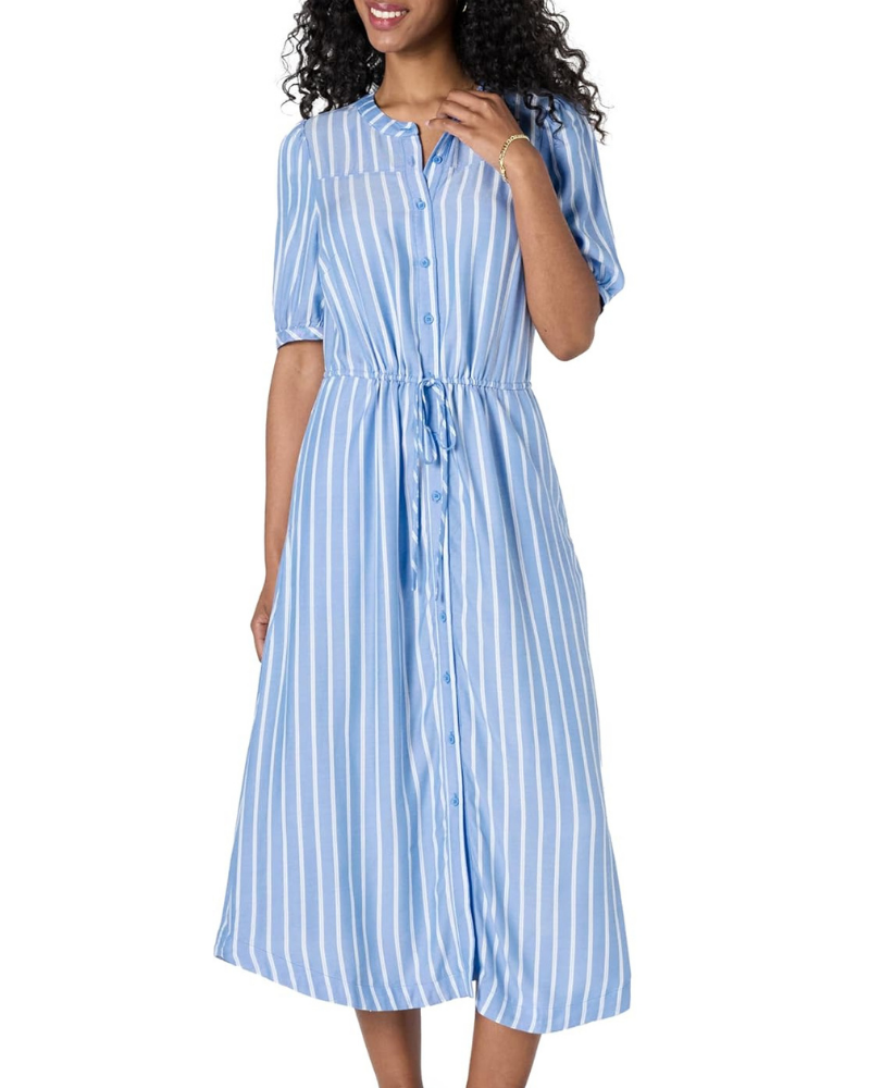 Vestido Midi Georgie para Mulher – Viscose Fluida, Tamanho Ajustável & Corte Evasé Elegante