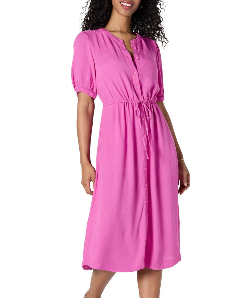 Vestido Midi Georgie para Mulher – Viscose Fluida, Tamanho Ajustável & Corte Evasé Elegante
