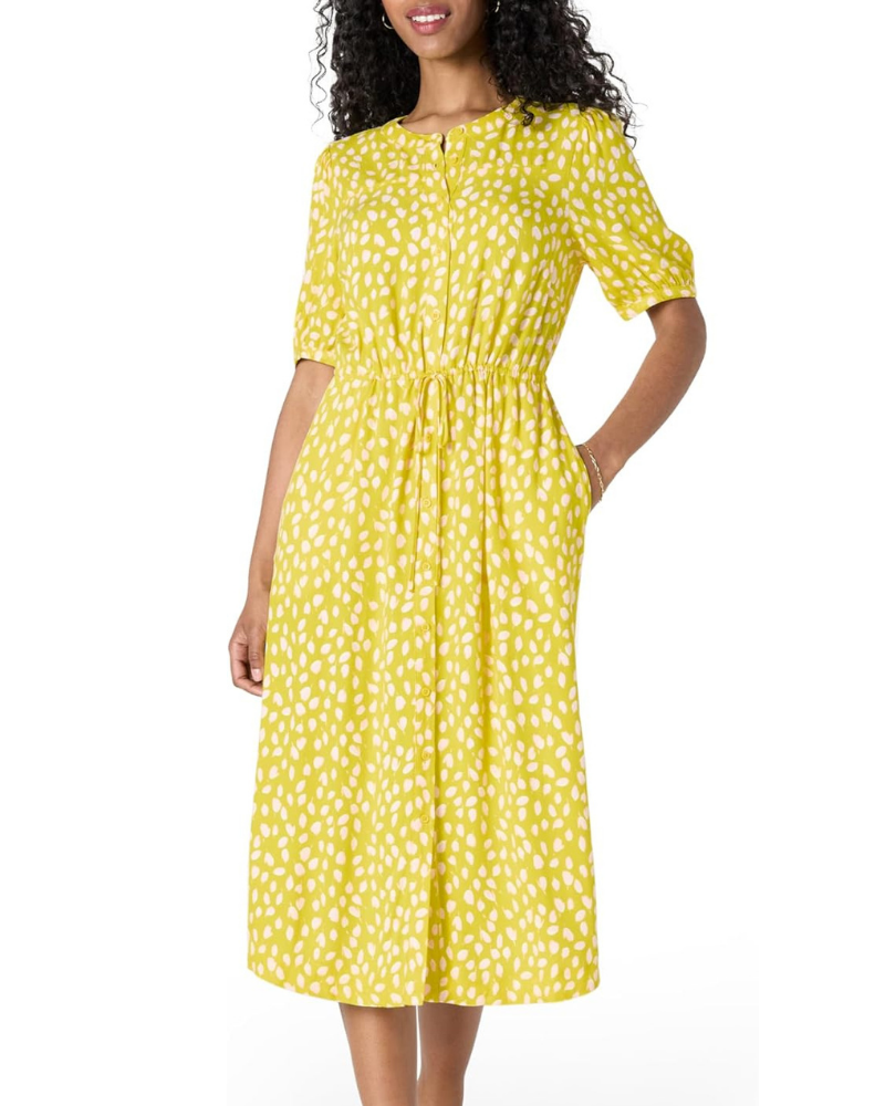 Vestido Midi Georgie para Mulher – Viscose Fluida, Tamanho Ajustável & Corte Evasé Elegante