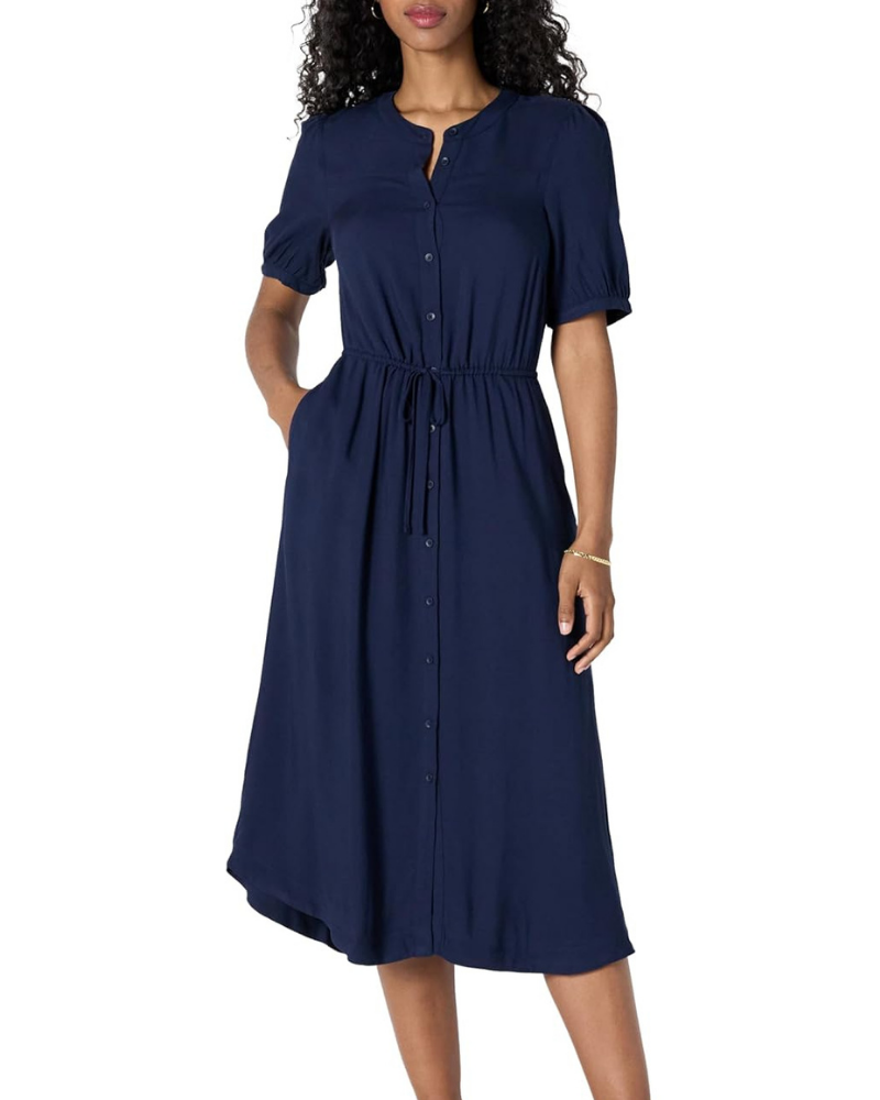Vestido Midi Georgie para Mulher – Viscose Fluida, Tamanho Ajustável & Corte Evasé Elegante