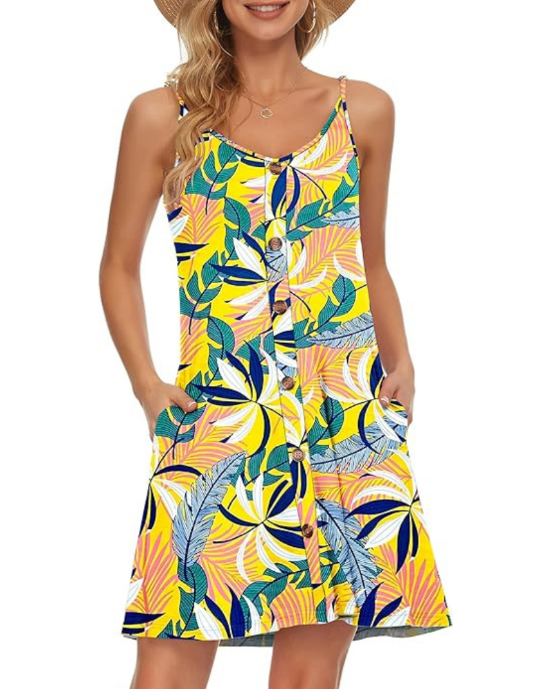 Gabbie Summer Dress for Women – Thin Straps, V-Neck & Pockets, Flowing Beach Cut
