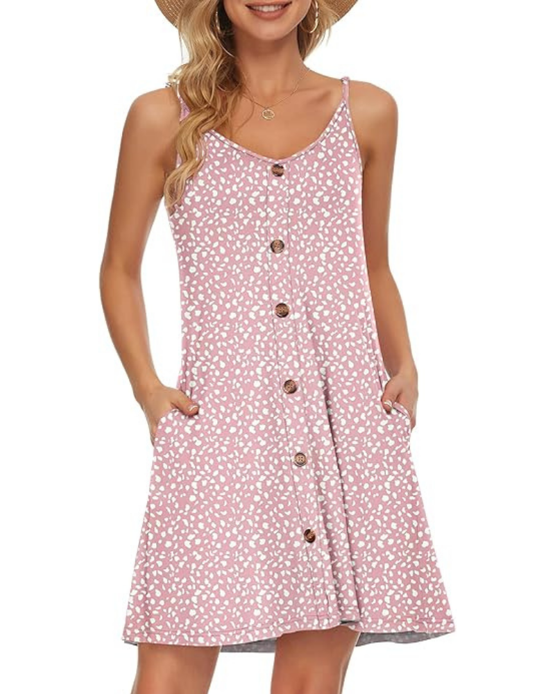 Gabbie Summer Dress for Women – Thin Straps, V-Neck & Pockets, Flowing Beach Cut