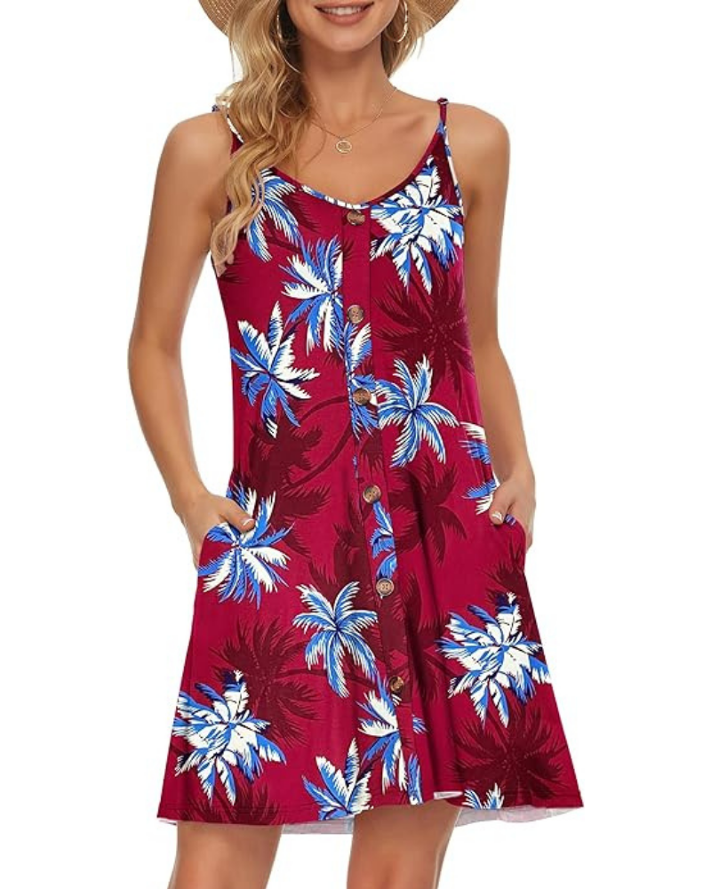 Gabbie Summer Dress for Women – Thin Straps, V-Neck & Pockets, Flowing Beach Cut