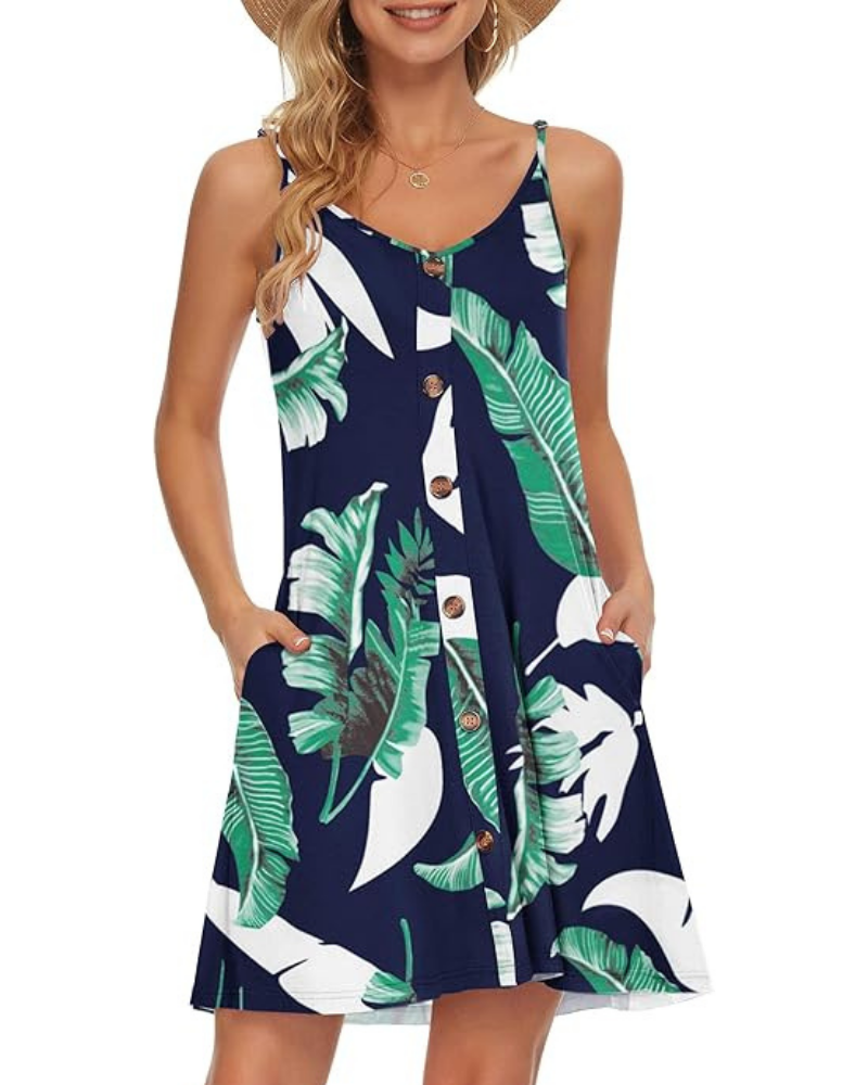 Gabbie Summer Dress for Women – Thin Straps, V-Neck & Pockets, Flowing Beach Cut