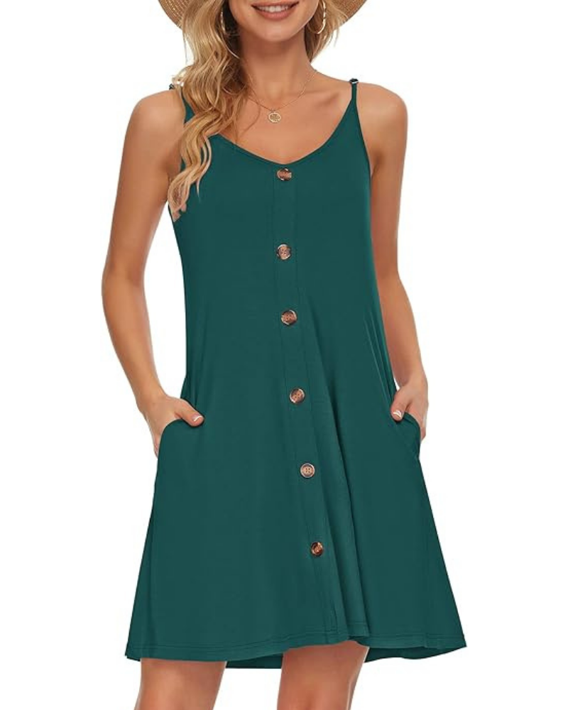 Gabbie Summer Dress for Women – Thin Straps, V-Neck & Pockets, Flowing Beach Cut