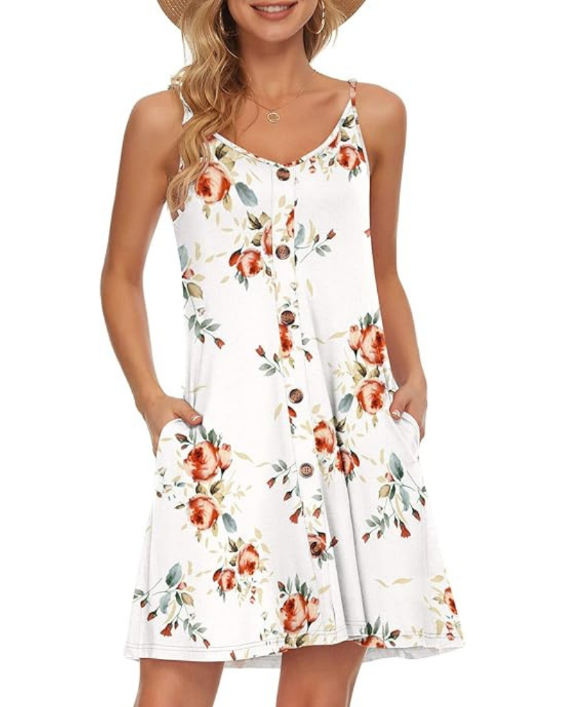 Gabbie Summer Dress for Women – Thin Straps, V-Neck & Pockets, Flowing Beach Cut