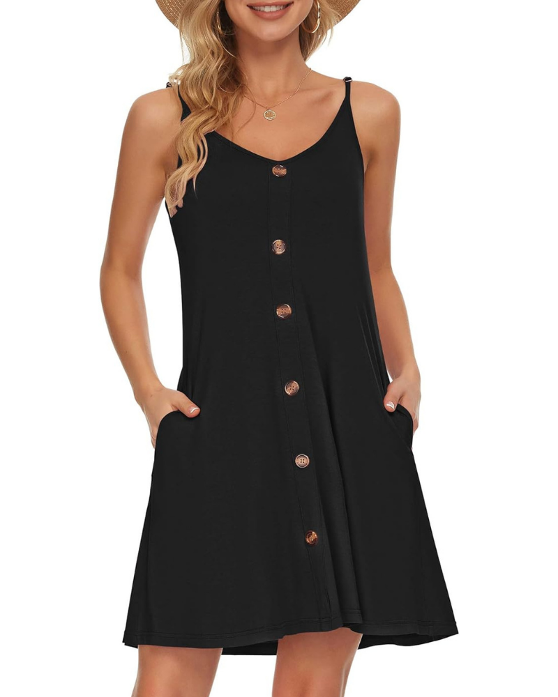 Gabbie Summer Dress for Women – Thin Straps, V-Neck & Pockets, Flowing Beach Cut
