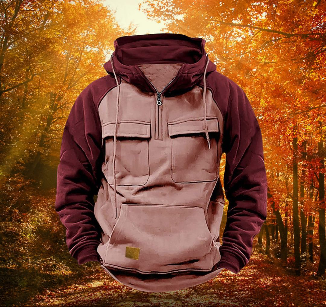 Sweat com Capuz e Meio Zíper Samuel para Homem – Camisola de Mangas Compridas Texturada com Bolsos Frontais