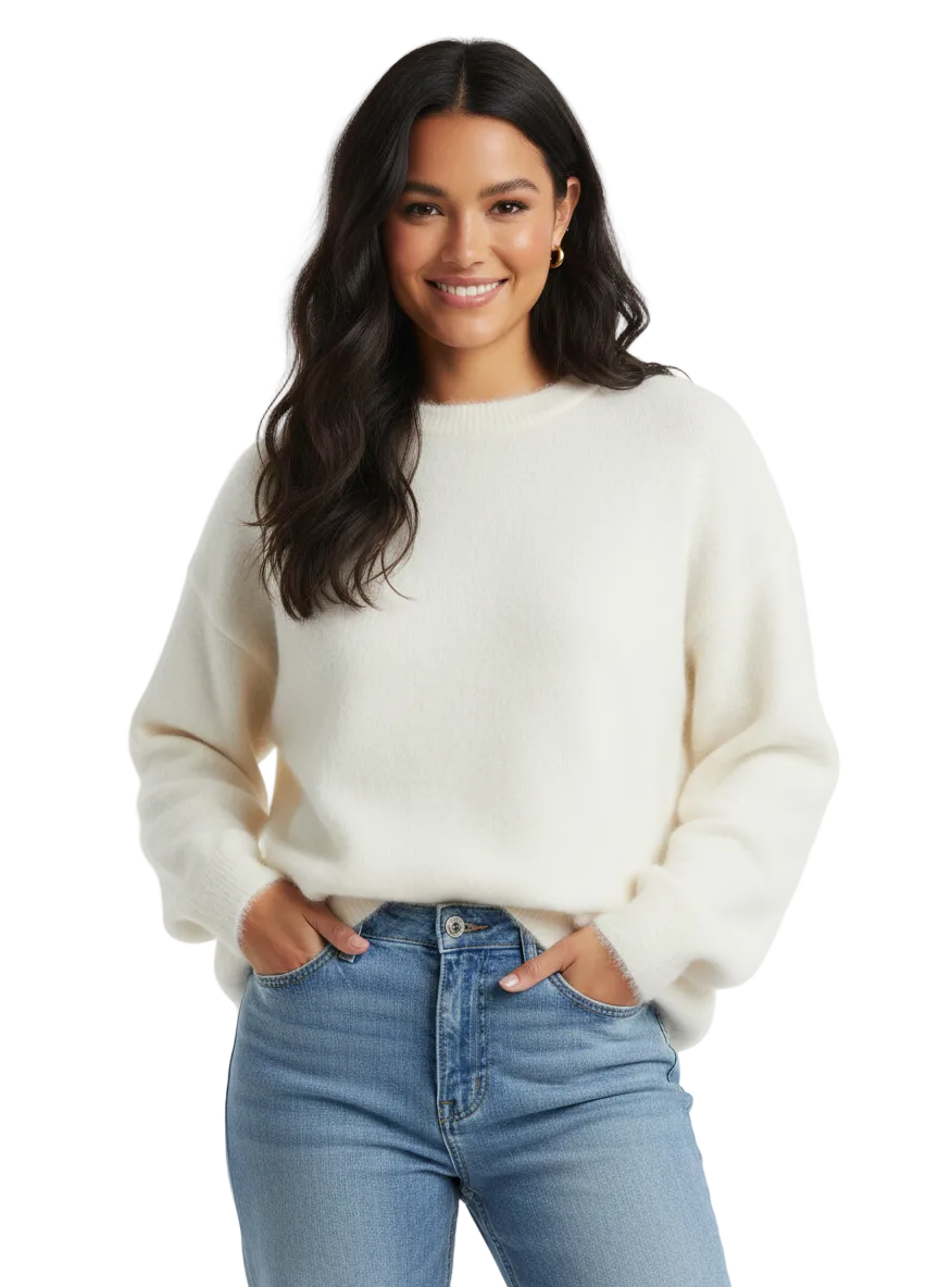 Elen Camisola Mulher Mohair Luxo – Malha Suave Escovada com Corte Descontraído & Estilo Elegante