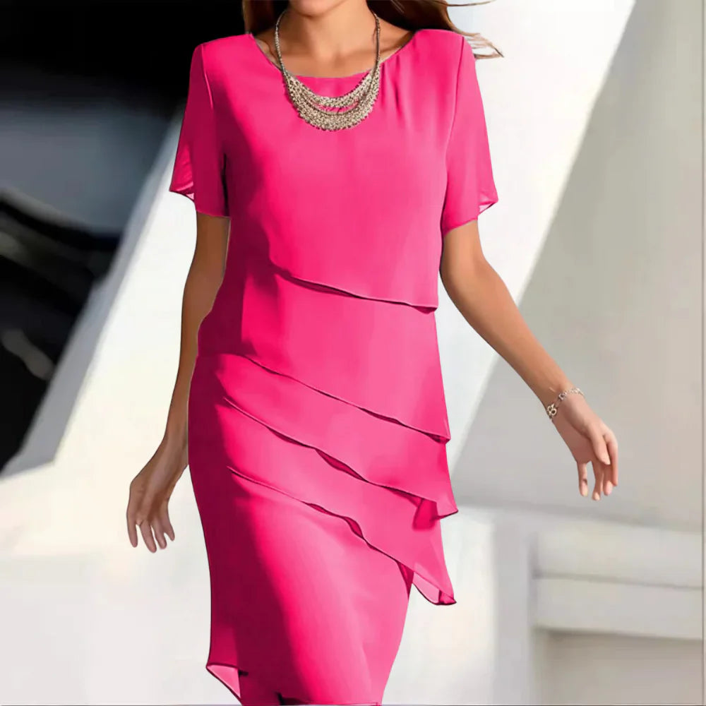 Elena Midi-kjole for kvinner – Elegant chiffonkjole med lagdelt design og raffinerte detaljer