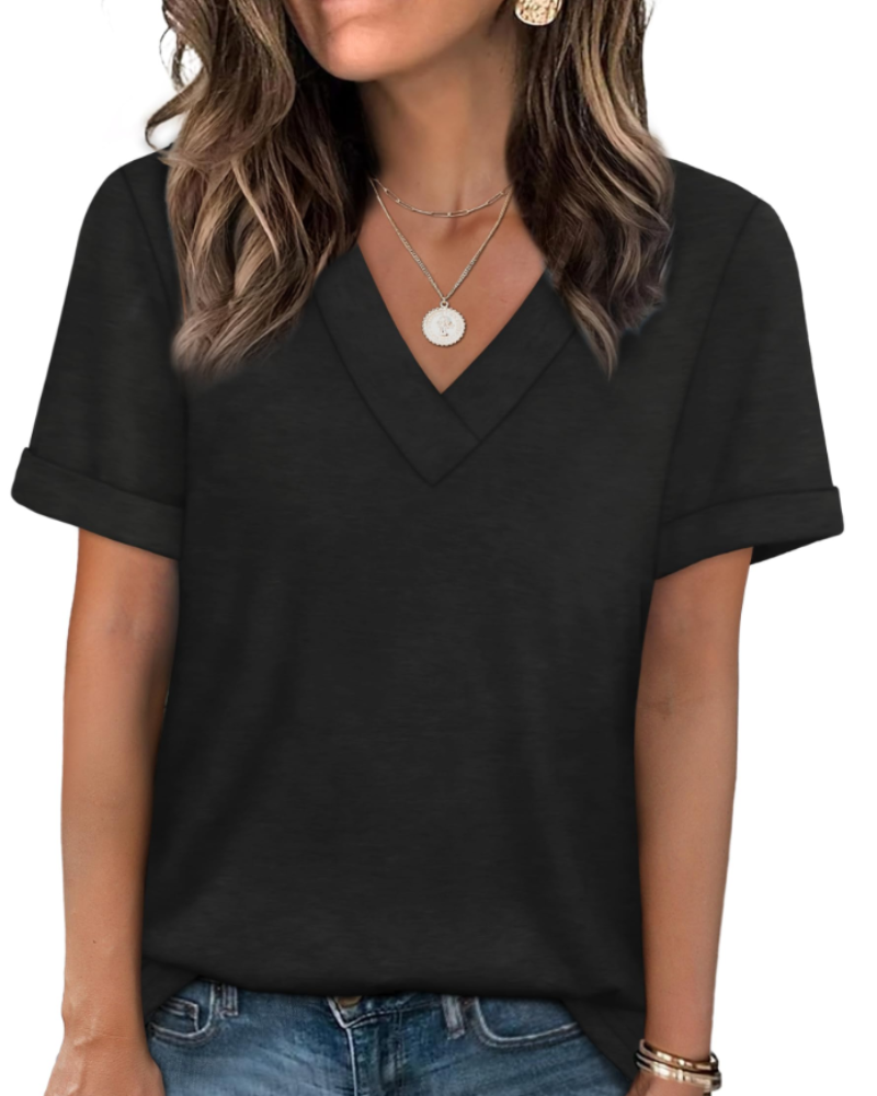 Elowin T-shirt til kvinder – Casual chic V-hals top, behagelig pasform & åndbart sommerstof