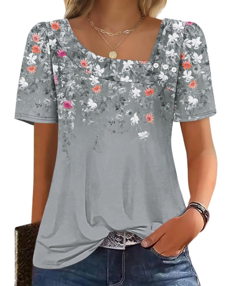 Emina Top Femme – Skjortekrave med knapper, korte pufærmer & elegant casual stil