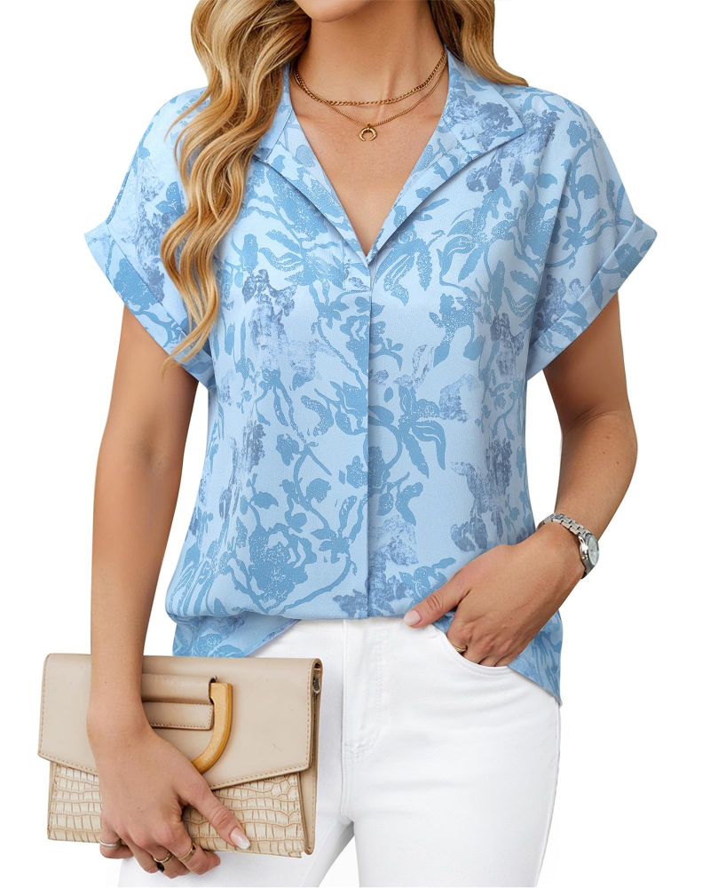 Eluna Damebluse – Flytende bluse i muslin med elegant V-hals, Business Casual