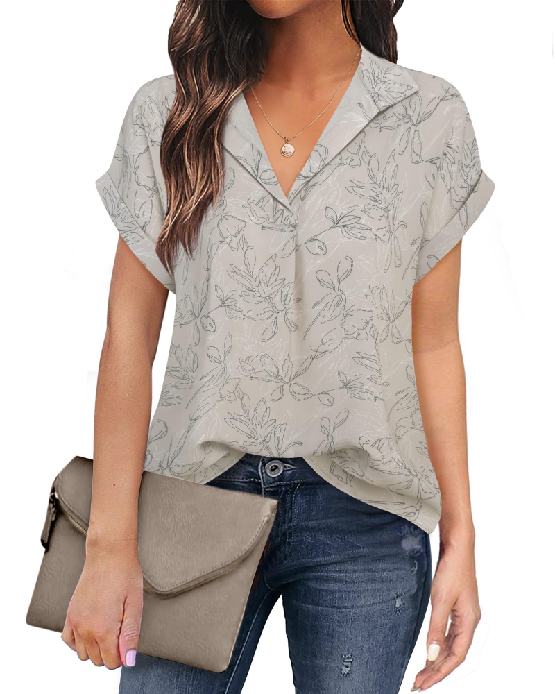Eluna Damebluse – Flytende bluse i muslin med elegant V-hals, Business Casual