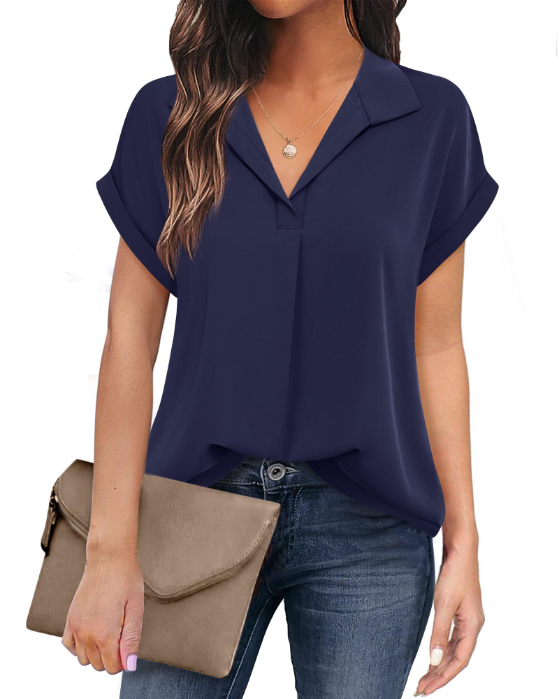 Eluna Damebluse – Flytende bluse i muslin med elegant V-hals, Business Casual