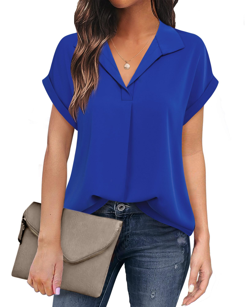 Eluna Damebluse – Flytende bluse i muslin med elegant V-hals, Business Casual
