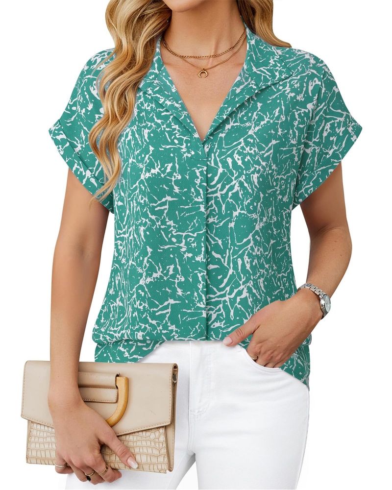 Eluna Damebluse – Flytende bluse i muslin med elegant V-hals, Business Casual
