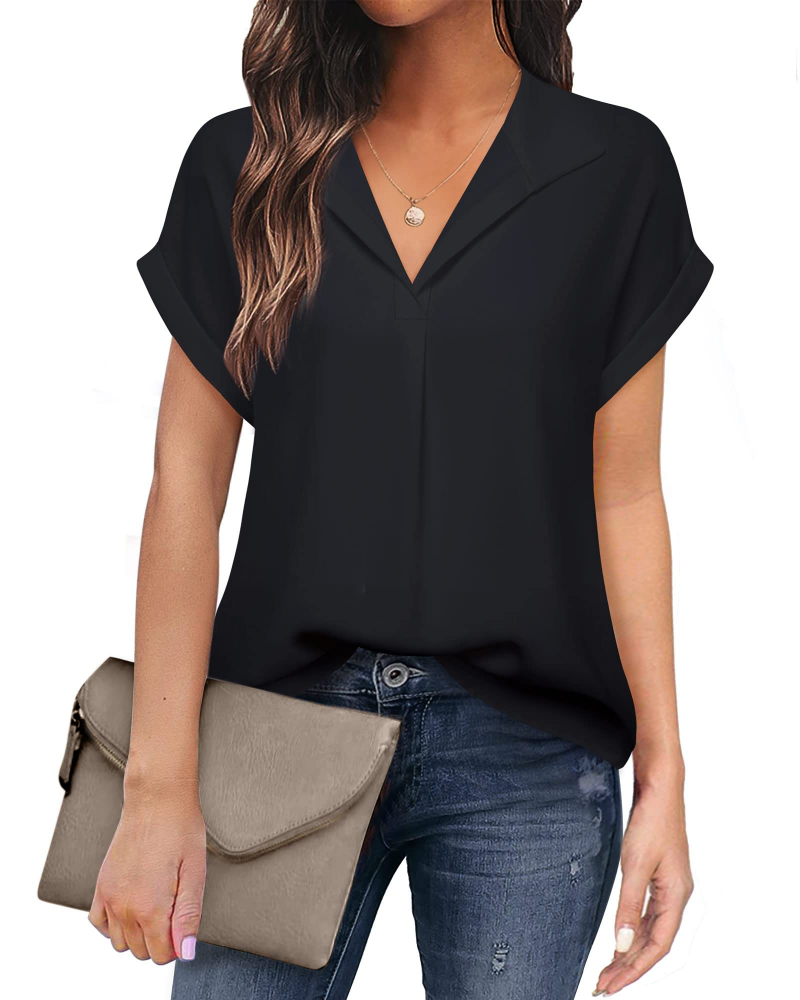 Eluna Damebluse – Flytende bluse i muslin med elegant V-hals, Business Casual