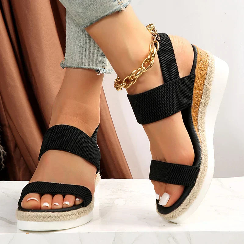 Anna Plateau Sandalen Dames – Elastische Bandjes & Comfortabele Zomersandalen met Stijlvolle Look