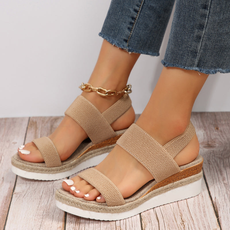 Anna Plateau Sandalen Dames – Elastische Bandjes & Comfortabele Zomersandalen met Stijlvolle Look