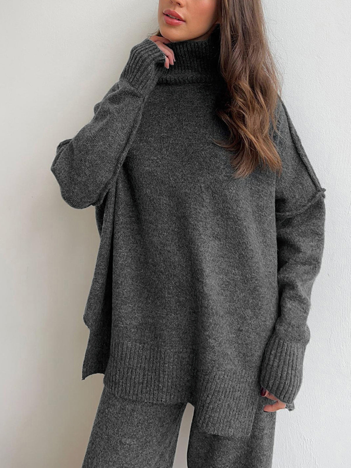 Amy Ensemble Loungewear Woman in Knit – Soft Outfit with Turtleneck & Loose Pants