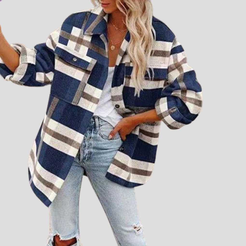 Élise Veste Shacket Emora Nova – Oversize kostkovaný model s nastavitelným páskem