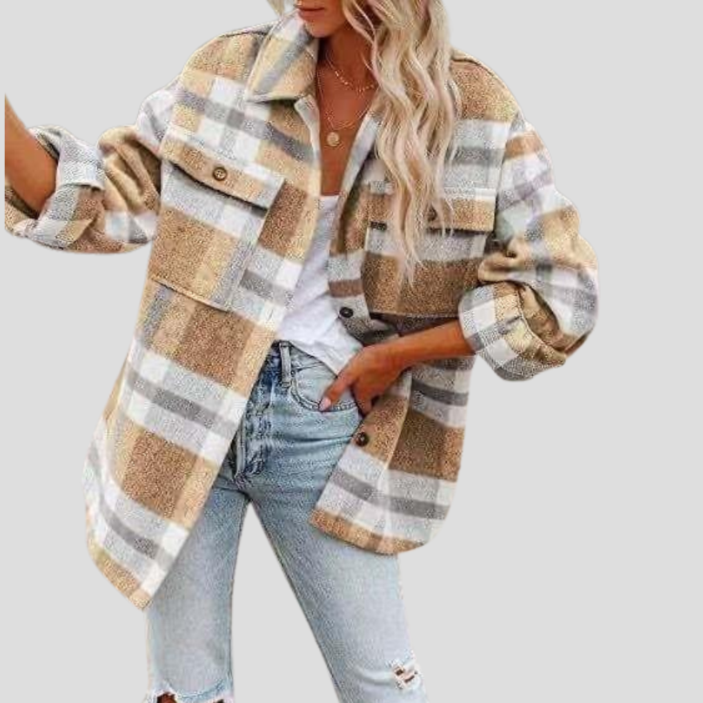 Élise Veste Shacket Emora Nova – Oversize kostkovaný model s nastavitelným páskem