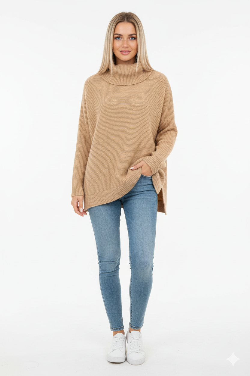 Gracie Dámský Rolák – Ultra-Měkký Oversize Úplet s Vysokým Límcem a Elegantním Stylem