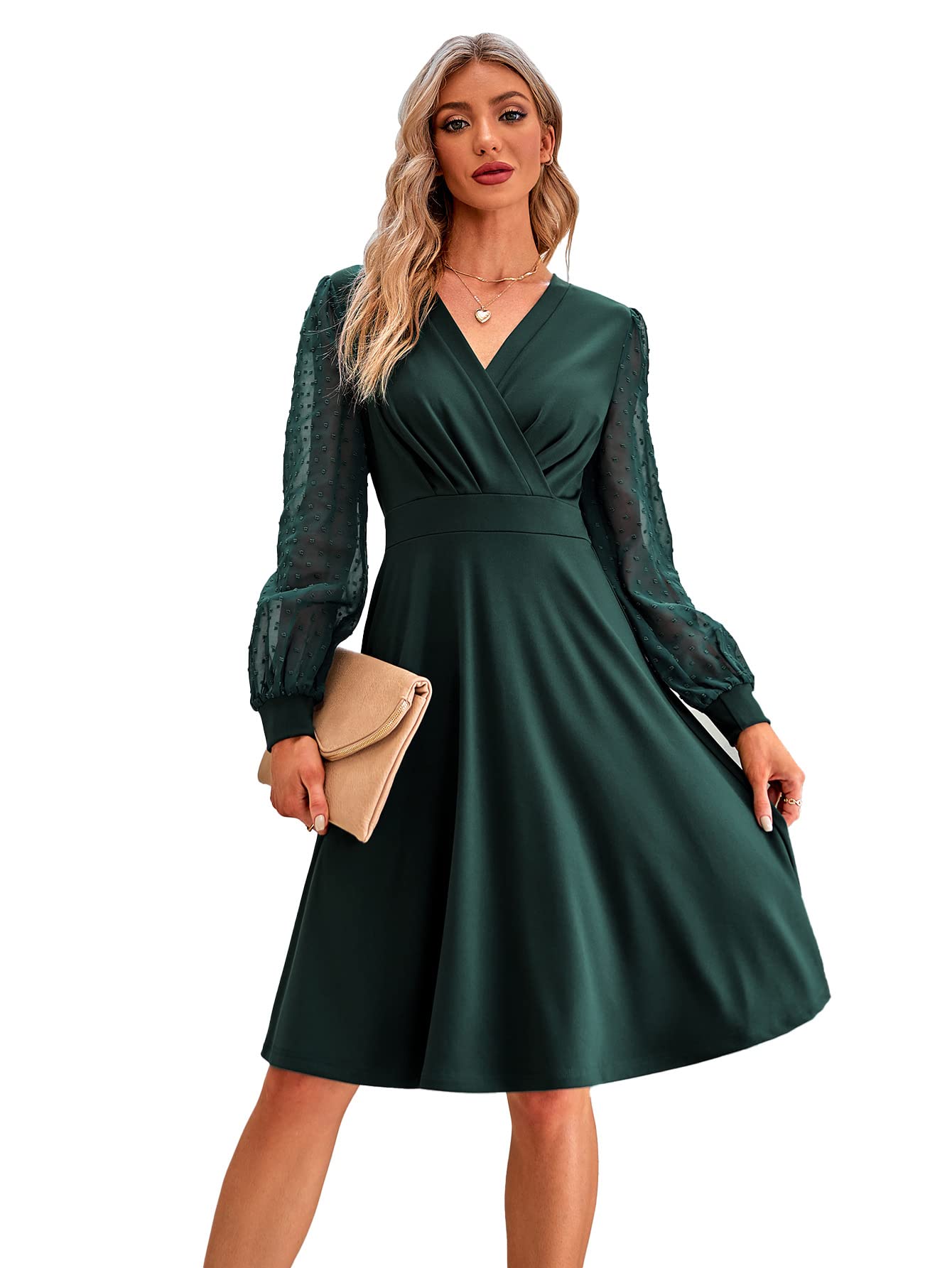 Vestido Juana para Mujer – Estilo Vintage con Escote en V, Mangas Largas y Corte A-Line Midi Elegante