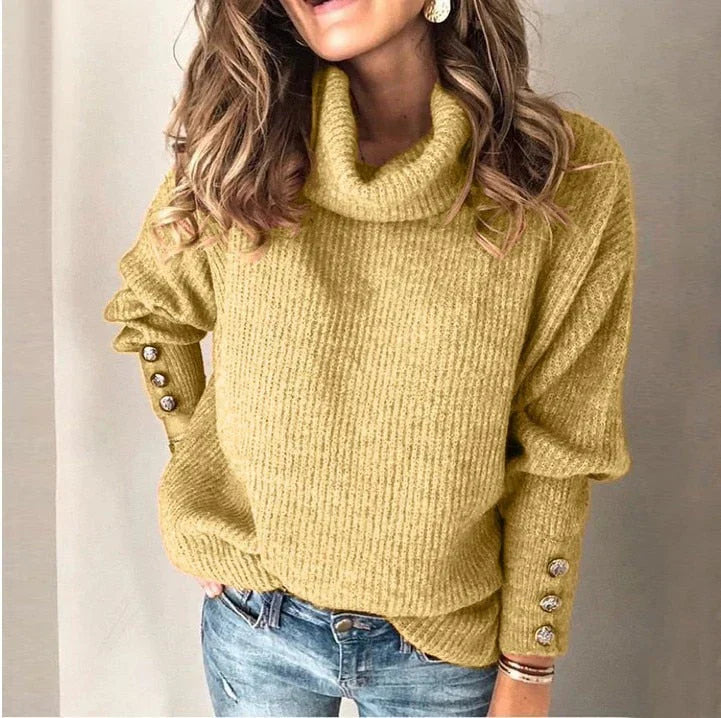 Emma Pull à Col Roulé pour Femme – Pull Élégant avec Détails de Boutons & Coupe Confortable