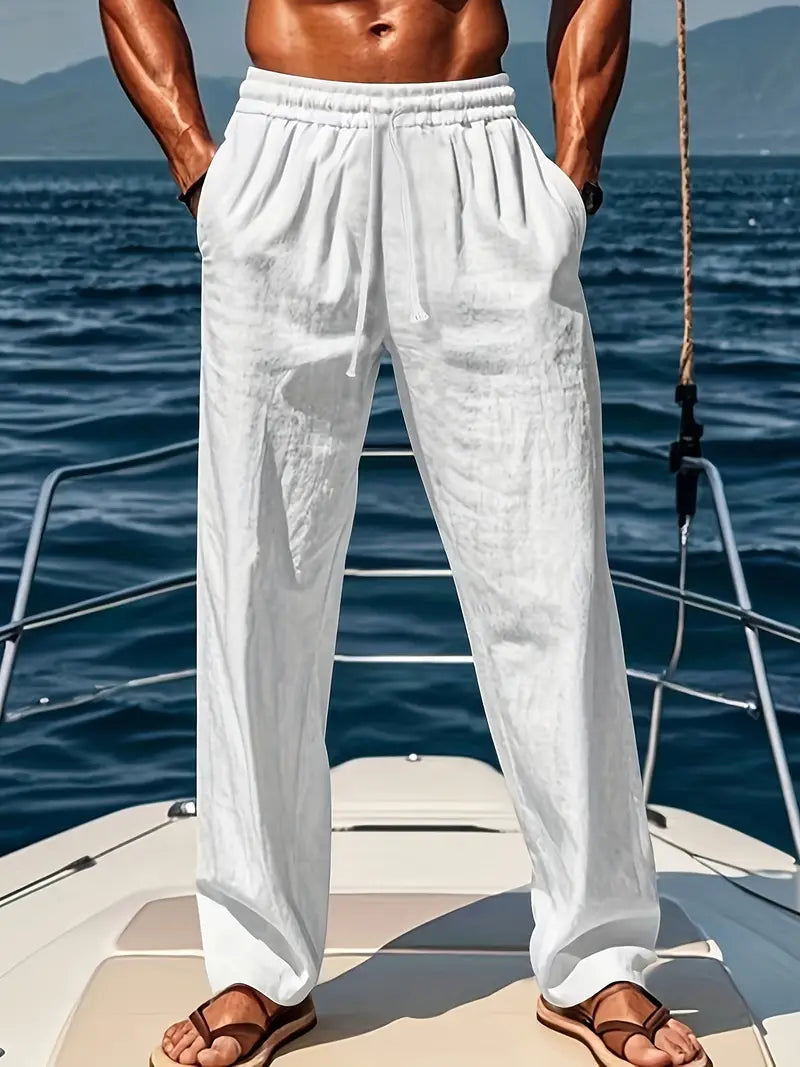 Maëlor Pantalon Homme en Lin – Pantalon Ample Léger et Respirant