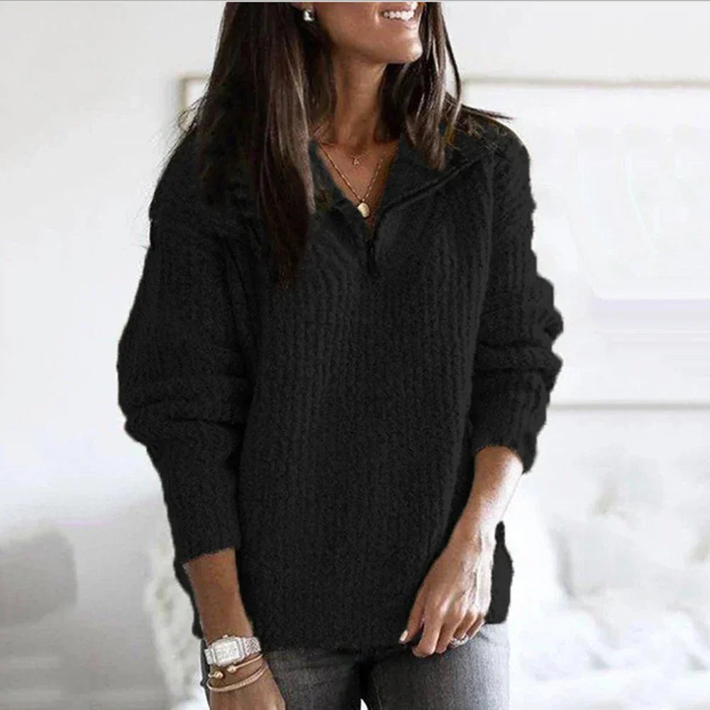 Macy Pull Femme – Demi-Zip pohodlný s volným střihem a žebrovanými detaily