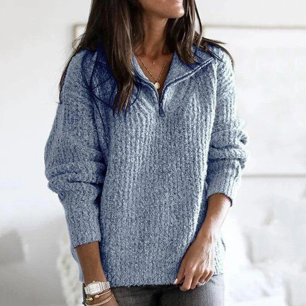 Macy Pull Femme – Demi-Zip pohodlný s volným střihem a žebrovanými detaily