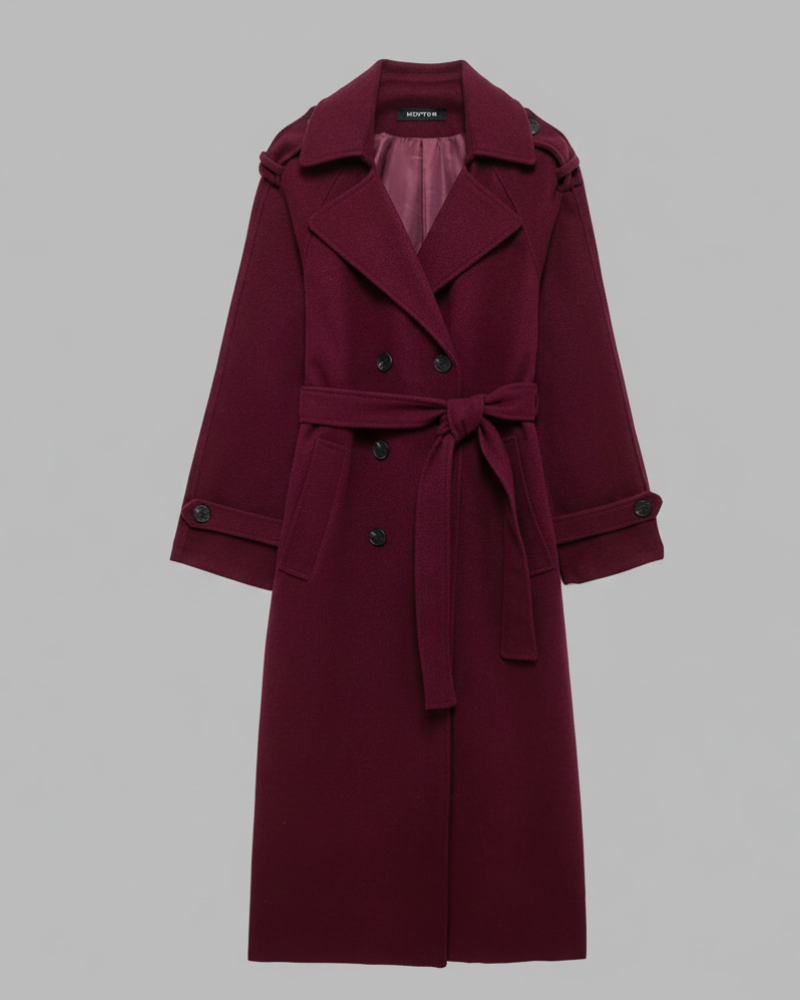 Imani Abrigo de Invierno para Mujer Burdeos – Ceñido, Doble Abotonadura y Elegancia Clásica