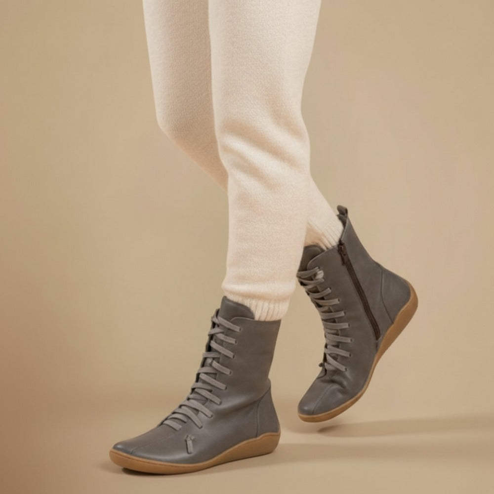 Melly Botas de Media Pantorrilla para Mujer – Botas Retro con Cordones, Cierre de Cremallera y Suela Plana
