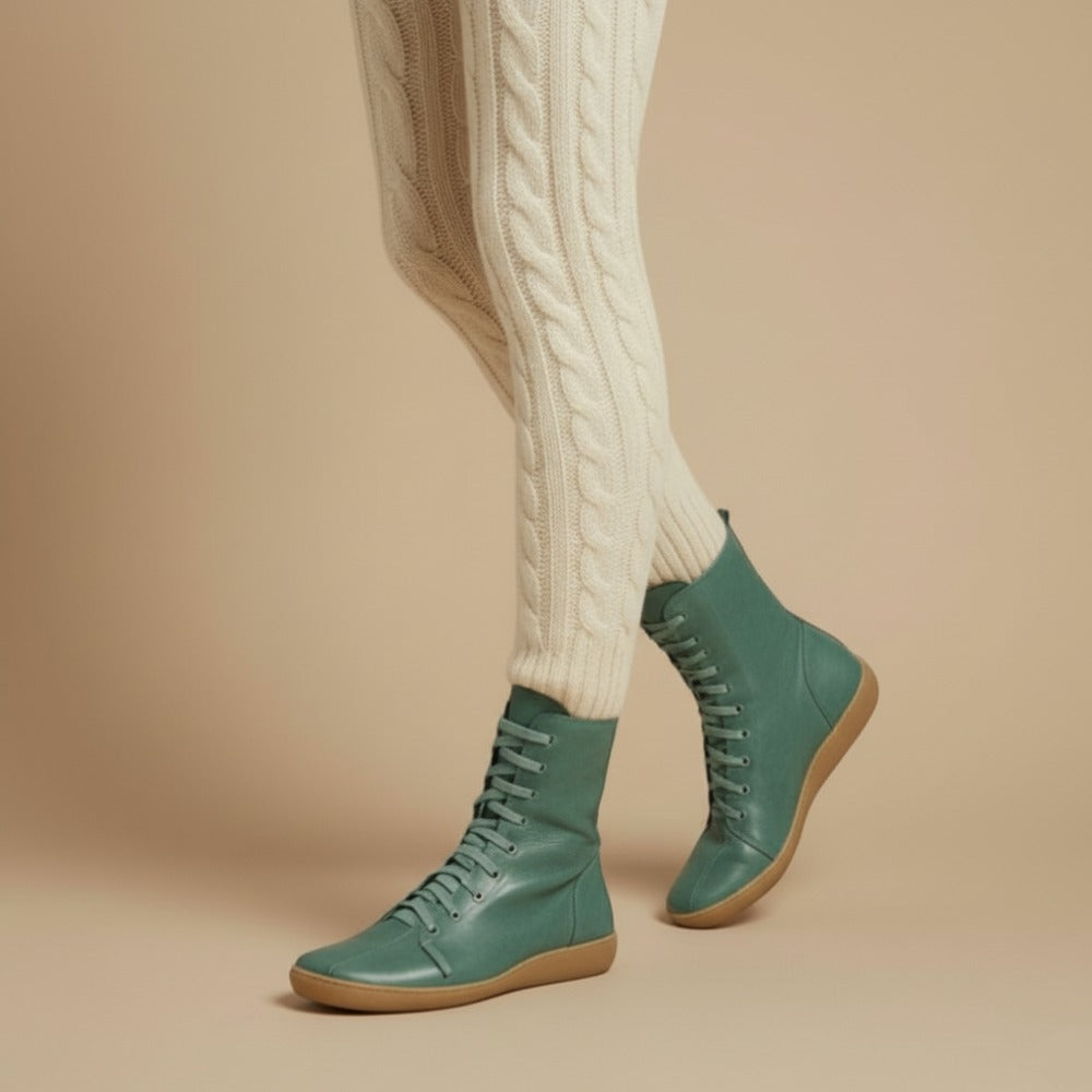Melly Botas de Media Pantorrilla para Mujer – Botas Retro con Cordones, Cierre de Cremallera y Suela Plana